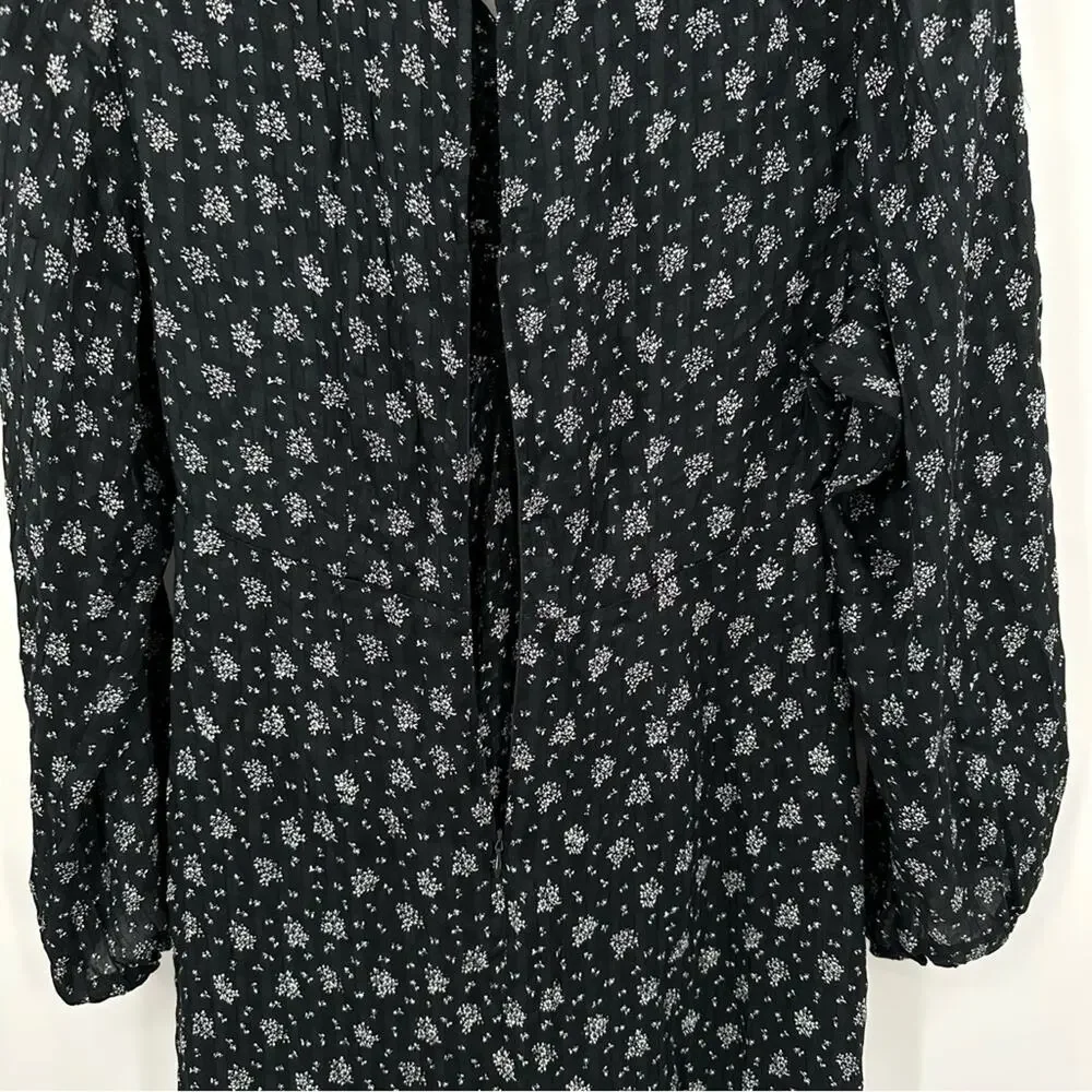 Madewell Floral Ruched Midi Dress in Black Size 8